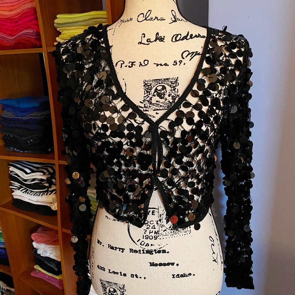Beaded Black Crocheted Coverup XS/S NEW - Picture 5 of 9